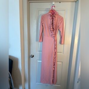 Vintage 1960’s Homemade Pink Ruffle Side Button Dressing Gown/ Robe, Size M/L